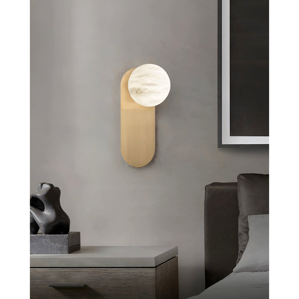 Adrion Alabaster Wall Lamp – Metal & Natural Stone Column Wall Sconce