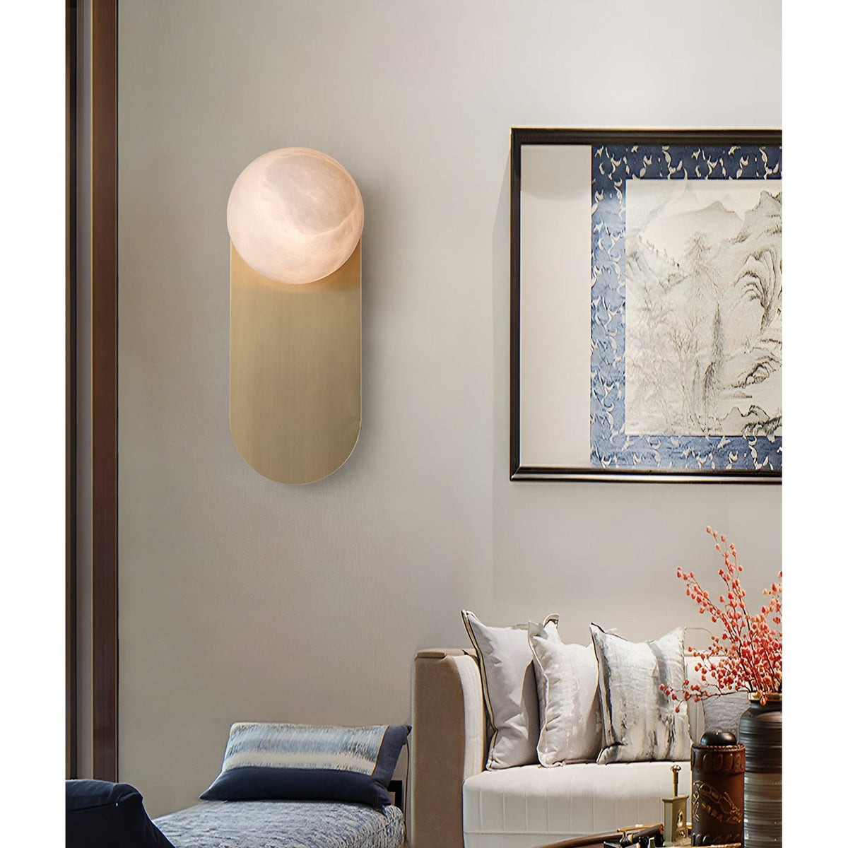 Adrion Alabaster Wall Lamp – Metal & Natural Stone Column Wall Sconce