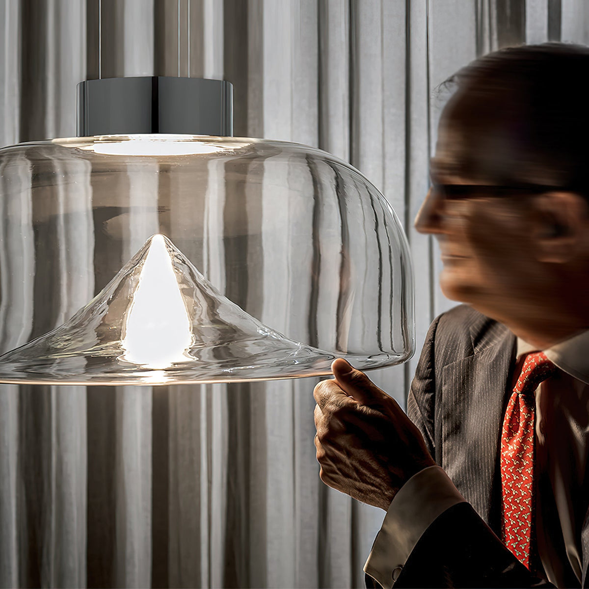 Aella Glass Pendant Light – Handblown Glass Whirlwind & Aluminum Pendant