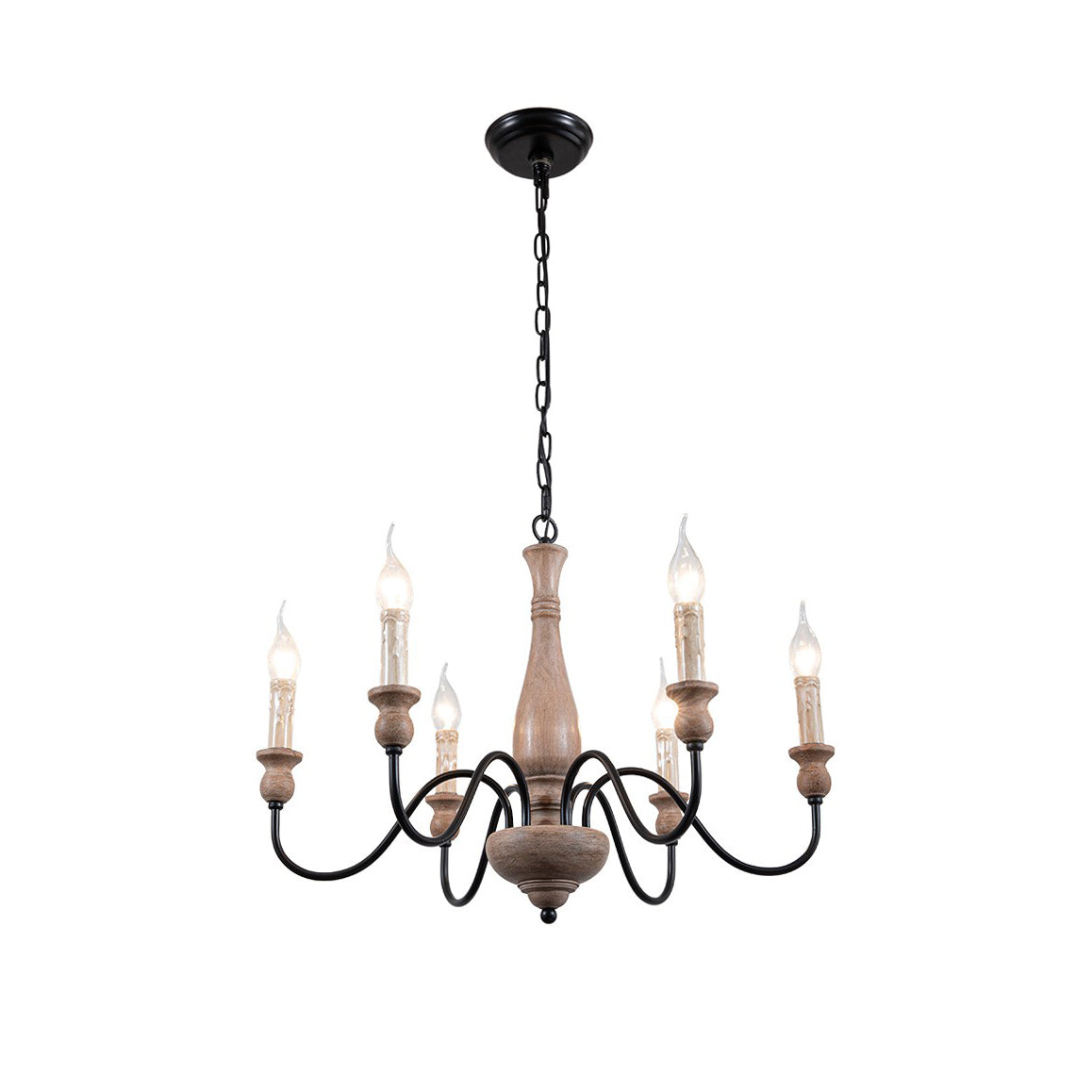 Afralia Wooden Chandelier – Vintage Hand-Carved Wood & Iron Multi-Head Chandelier