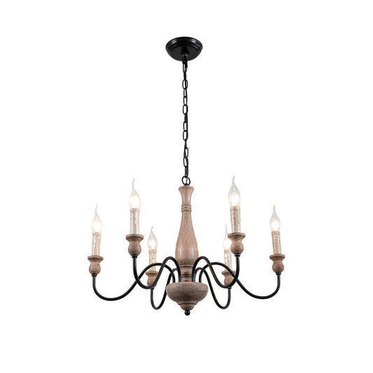 Afralia Wooden Chandelier – Vintage Hand-Carved Wood & Iron Multi-Head Chandelier