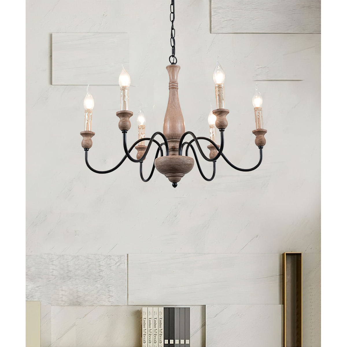 Afralia Wooden Chandelier – Vintage Hand-Carved Wood & Iron Multi-Head Chandelier