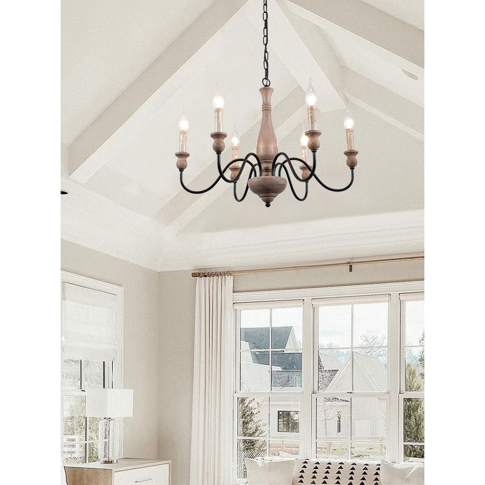 Afralia Wooden Chandelier – Vintage Hand-Carved Wood & Iron Multi-Head Chandelier