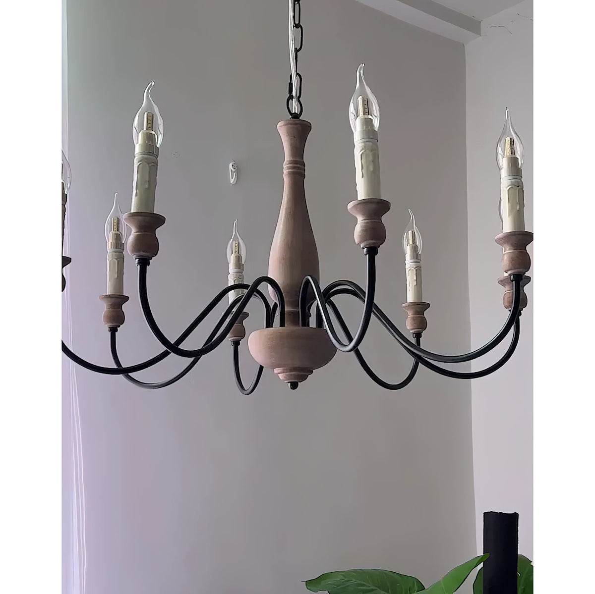 Afralia Wooden Chandelier – Vintage Hand-Carved Wood & Iron Multi-Head Chandelier
