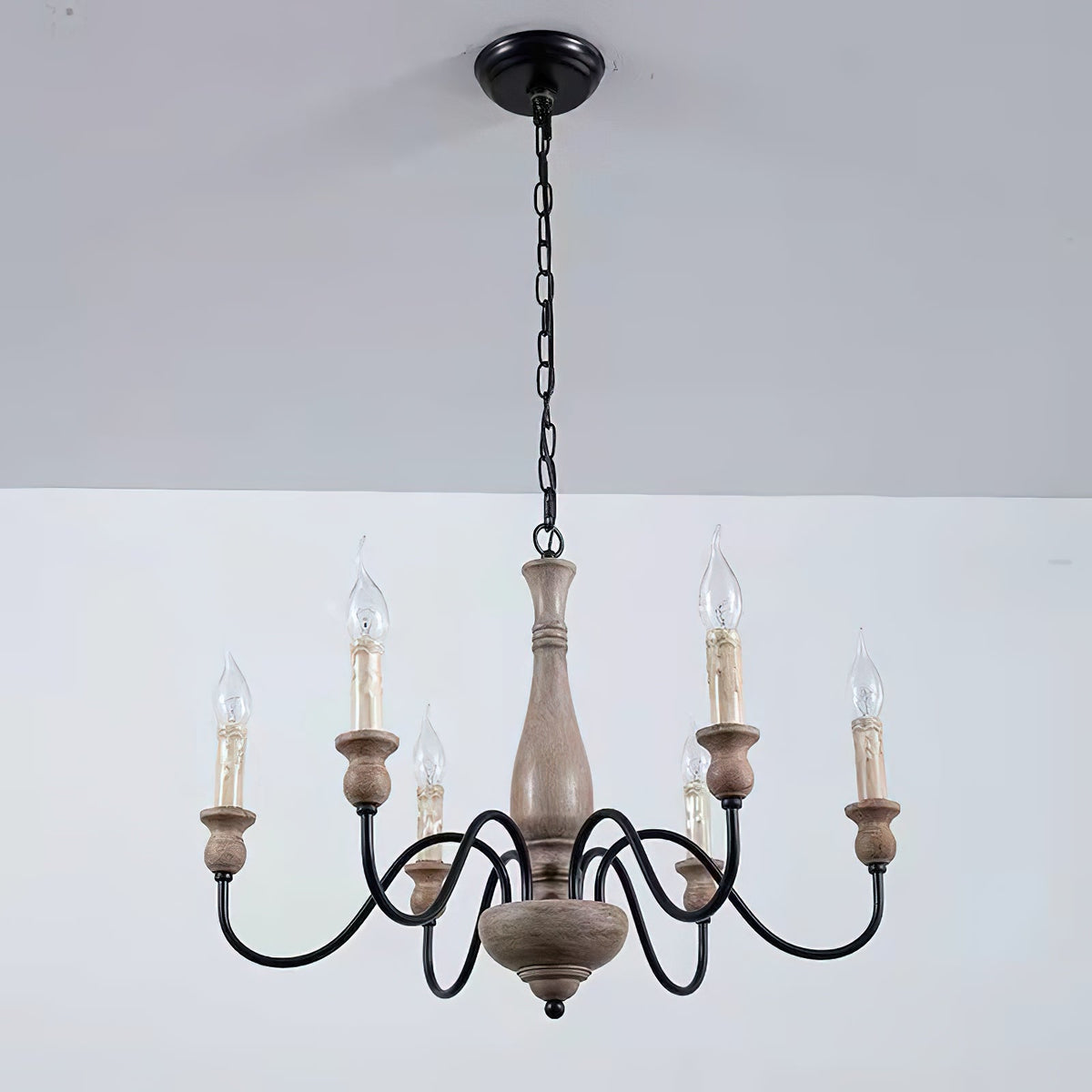 Afralia Wooden Chandelier – Vintage Hand-Carved Wood & Iron Multi-Head Chandelier