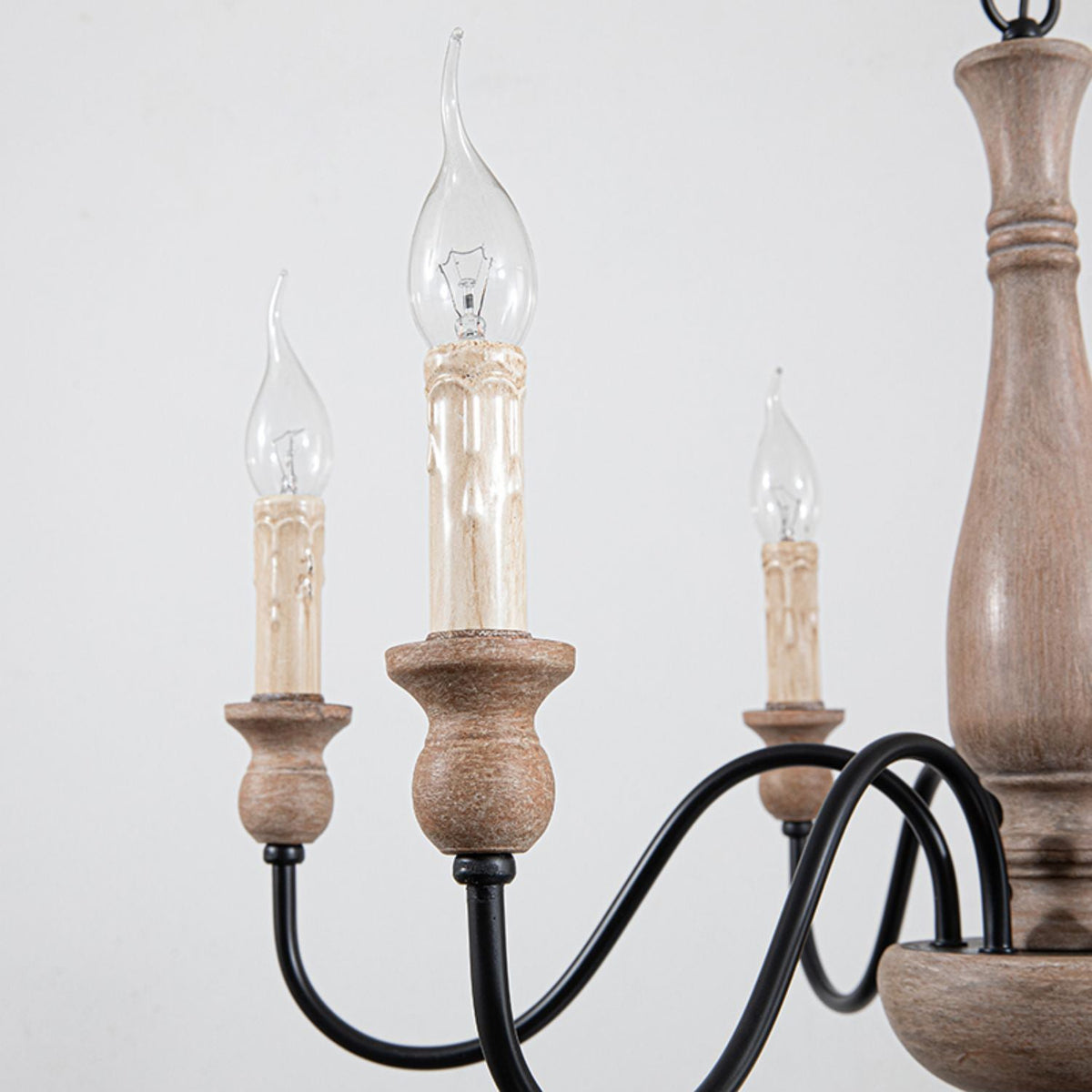 Afralia Wooden Chandelier – Vintage Hand-Carved Wood & Iron Multi-Head Chandelier