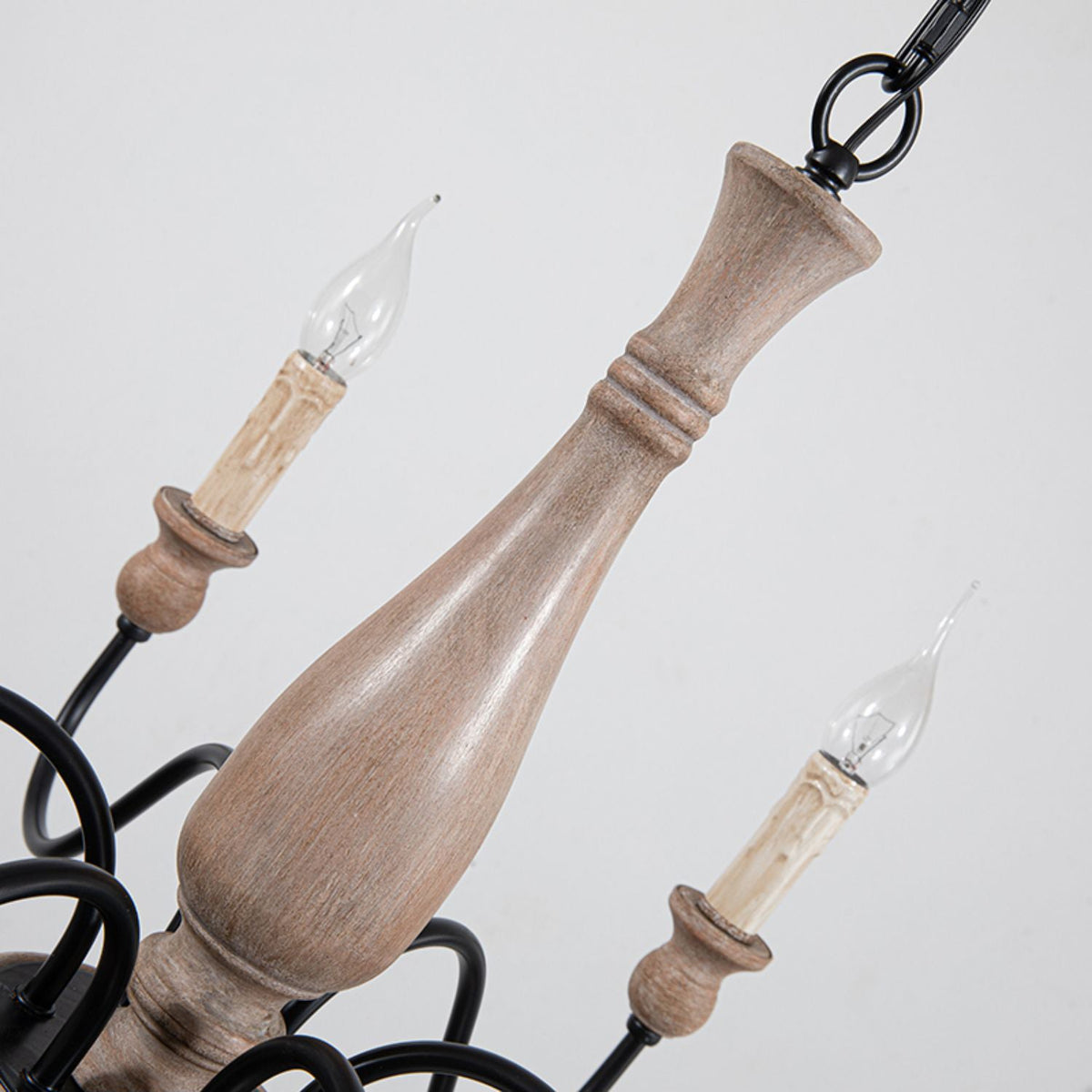 Afralia Wooden Chandelier – Vintage Hand-Carved Wood & Iron Multi-Head Chandelier