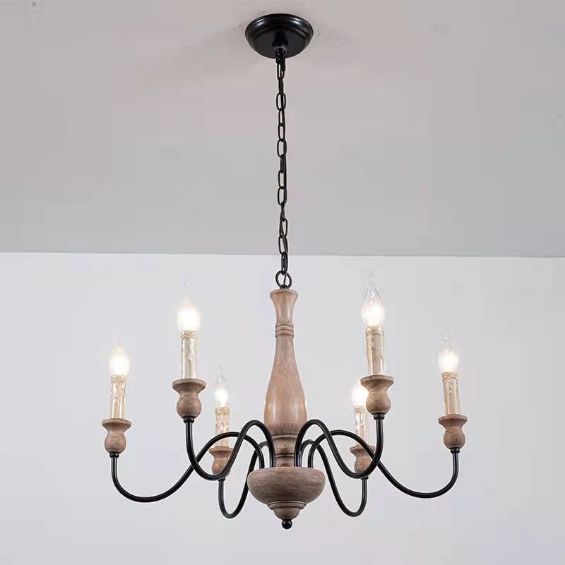 Afralia Wooden Chandelier – Vintage Hand-Carved Wood & Iron Multi-Head Chandelier