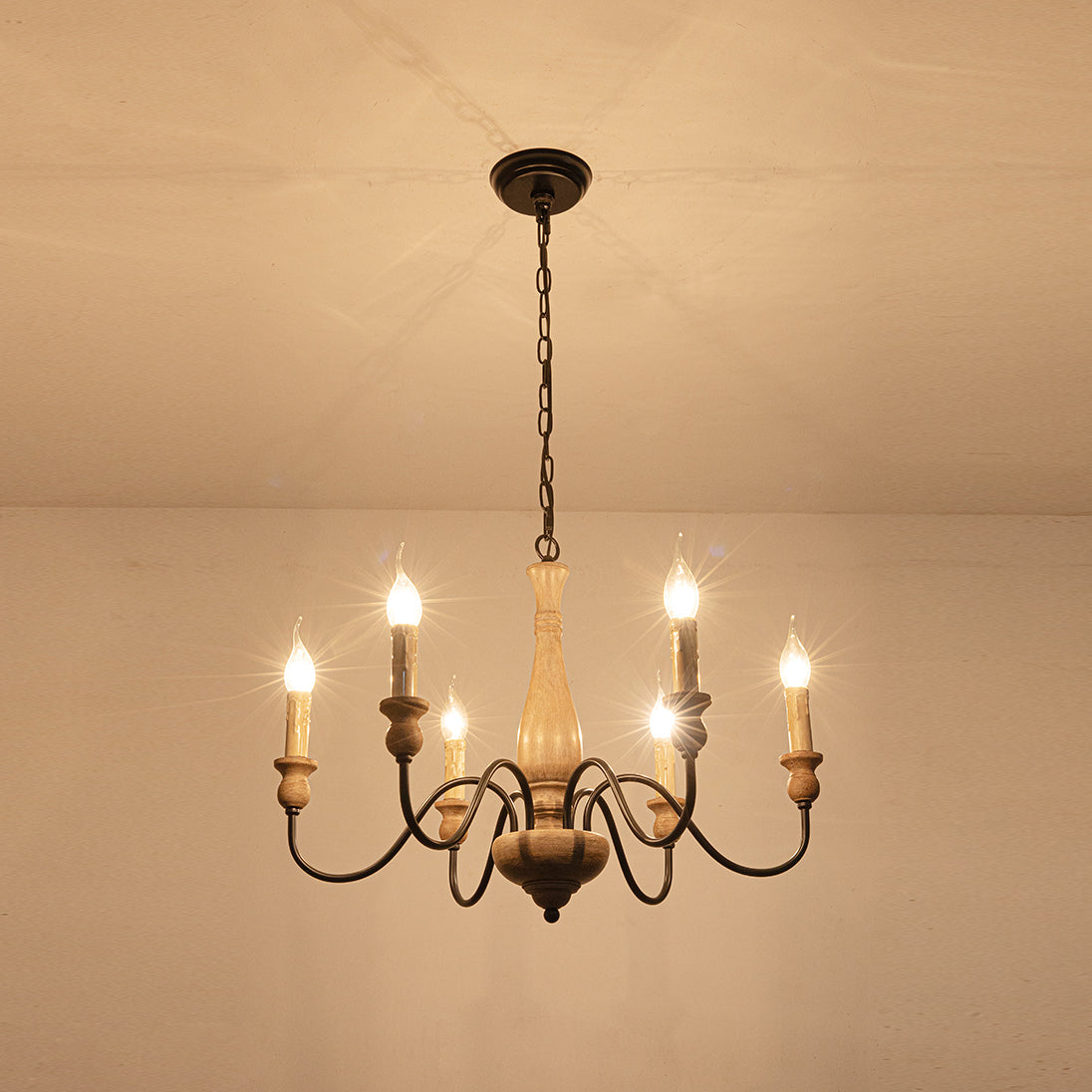 Afralia Wooden Chandelier – Vintage Hand-Carved Wood & Iron Multi-Head Chandelier