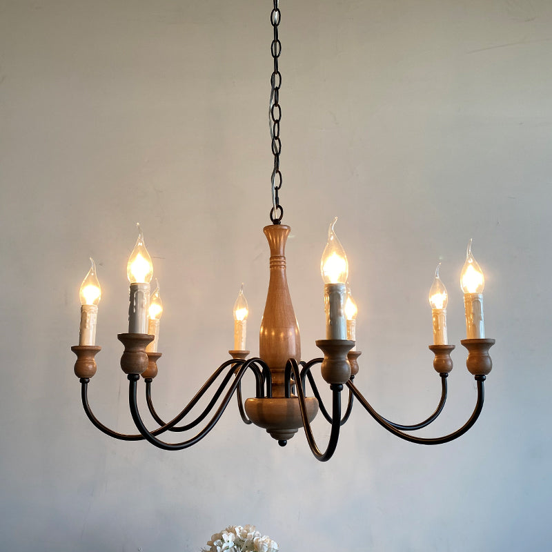 Afralia Wooden Chandelier – Vintage Hand-Carved Wood & Iron Multi-Head Chandelier