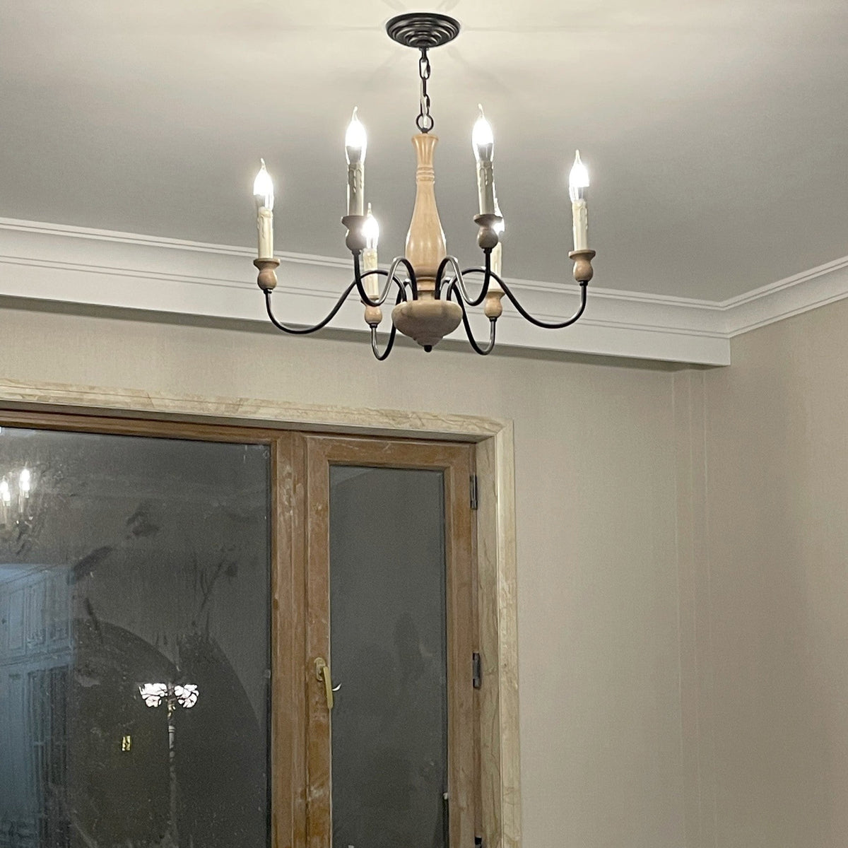 Afralia Wooden Chandelier – Vintage Hand-Carved Wood & Iron Multi-Head Chandelier