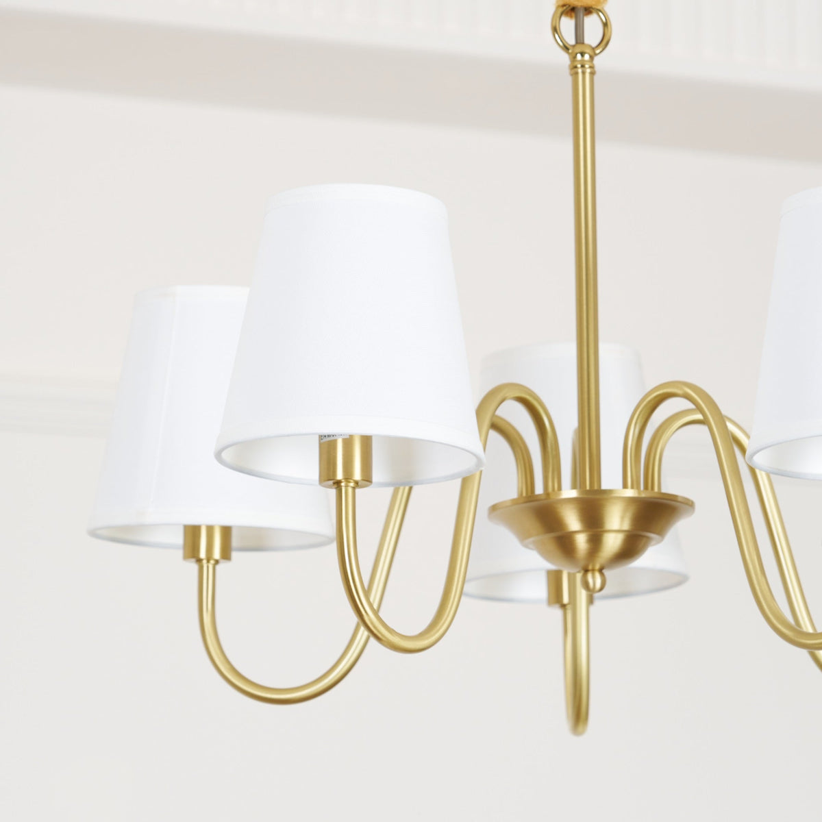 Aged Stacey Chandelier – Transitional Brass & Tailored Linen Shade Candelabra Chandelier