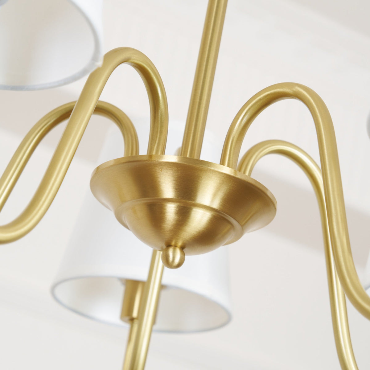 Aged Stacey Chandelier – Transitional Brass & Tailored Linen Shade Candelabra Chandelier