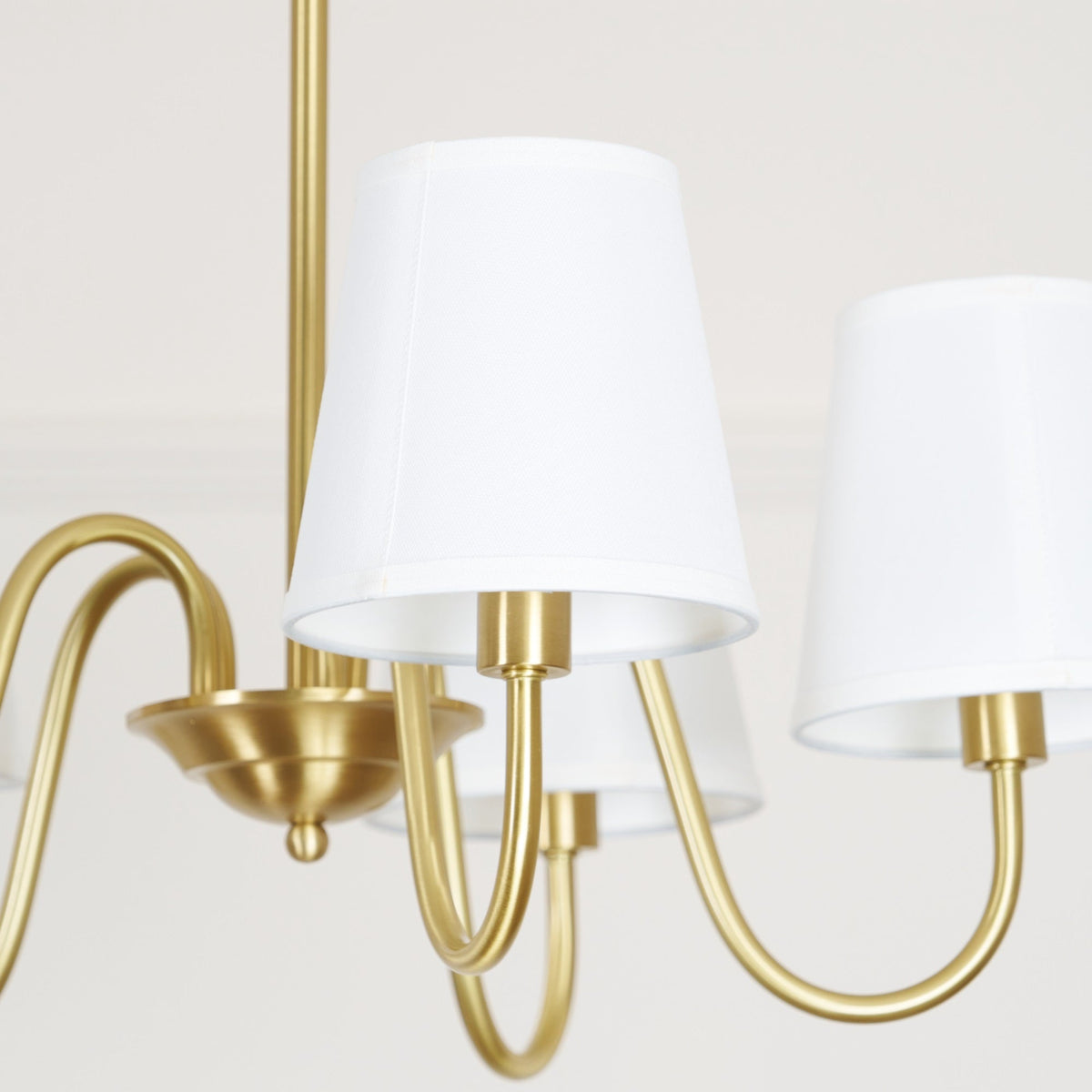 Aged Stacey Chandelier – Transitional Brass & Tailored Linen Shade Candelabra Chandelier
