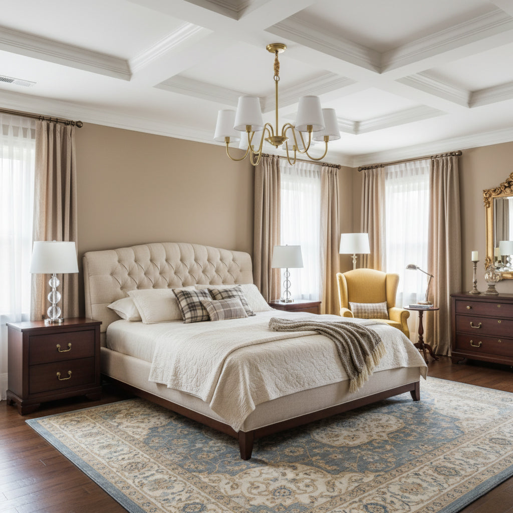 Aged Stacey Chandelier – Transitional Brass & Tailored Linen Shade Candelabra Chandelier