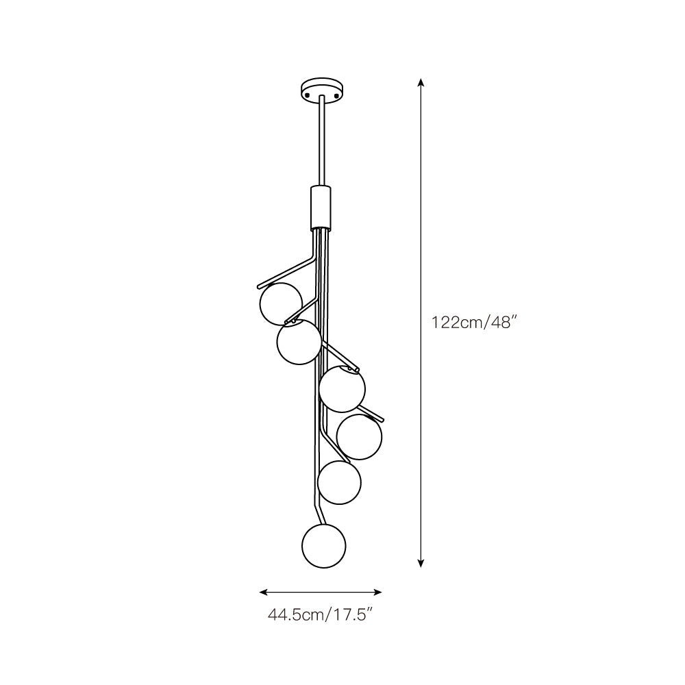 Ageet Pendant Light – Brass Vertical Stem & Spherical Glass Modern Chandelier