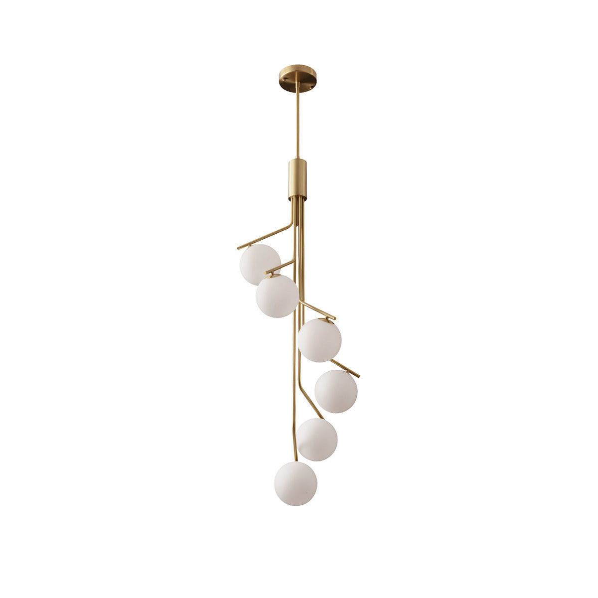 Ageet Pendant Light – Brass Vertical Stem & Spherical Glass Modern Chandelier