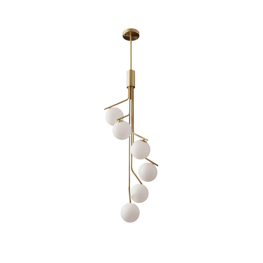 Ageet Pendant Light – Brass Vertical Stem & Spherical Glass Modern Chandelier