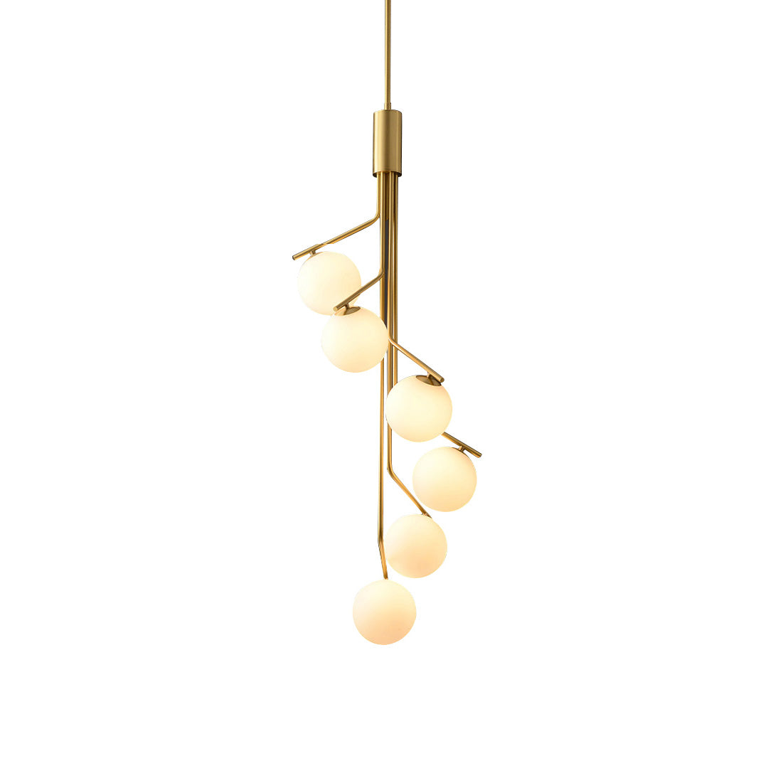 Ageet Pendant Light – Brass Vertical Stem & Spherical Glass Modern Chandelier