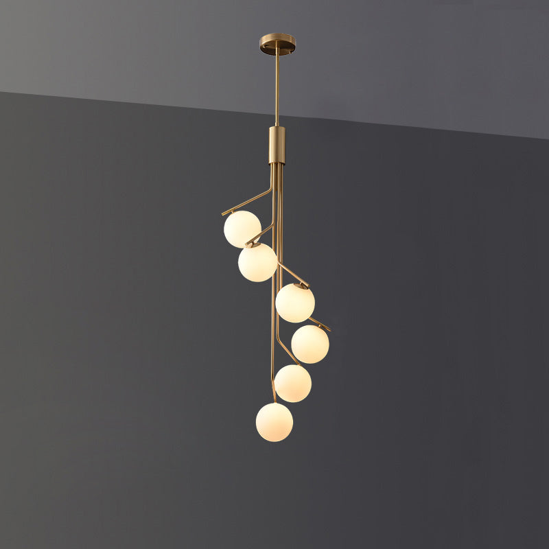 Ageet Pendant Light – Brass Vertical Stem & Spherical Glass Modern Chandelier