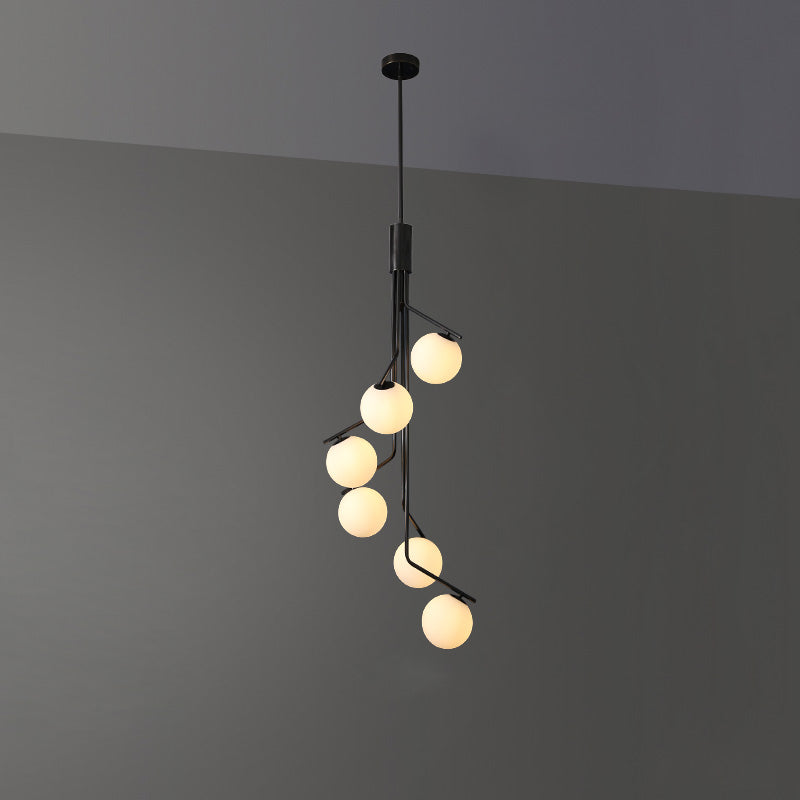 Ageet Pendant Light – Brass Vertical Stem & Spherical Glass Modern Chandelier
