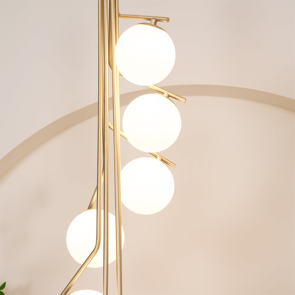 Ageet Pendant Light – Brass Vertical Stem & Spherical Glass Modern Chandelier