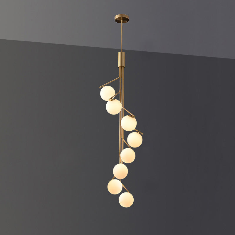 Ageet Pendant Light – Brass Vertical Stem & Spherical Glass Modern Chandelier