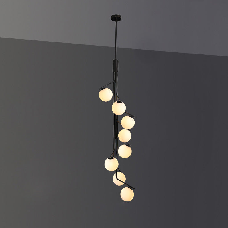 Ageet Pendant Light – Brass Vertical Stem & Spherical Glass Modern Chandelier