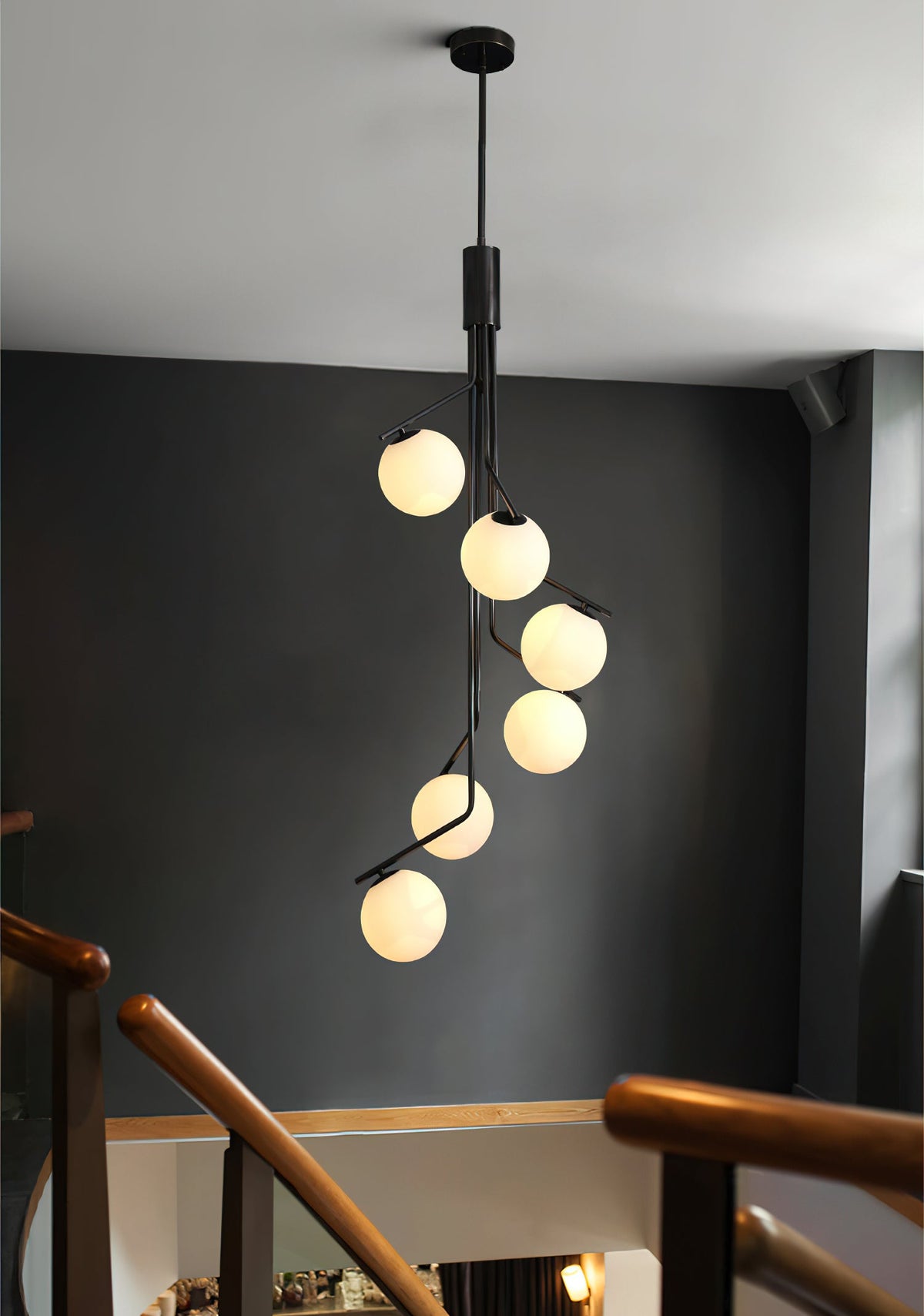 Ageet Pendant Light – Brass Vertical Stem & Spherical Glass Modern Chandelier