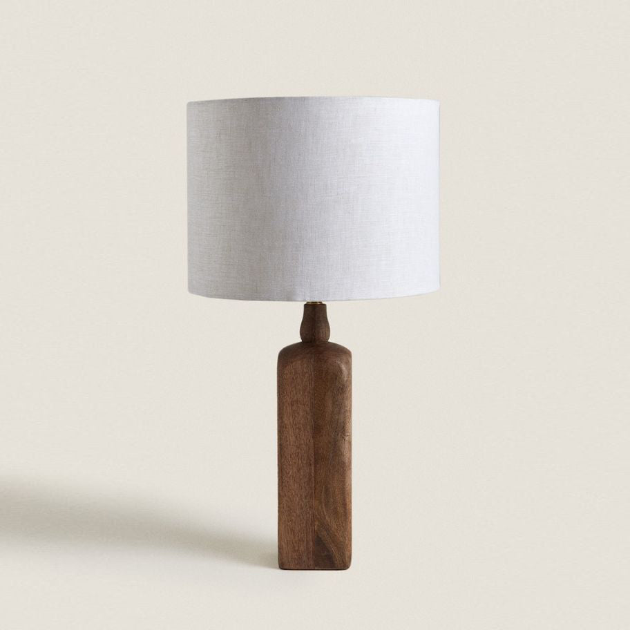 Aisling Table Lamp – Undulating Solid Wood Base & Linen Shade Modern Table Light