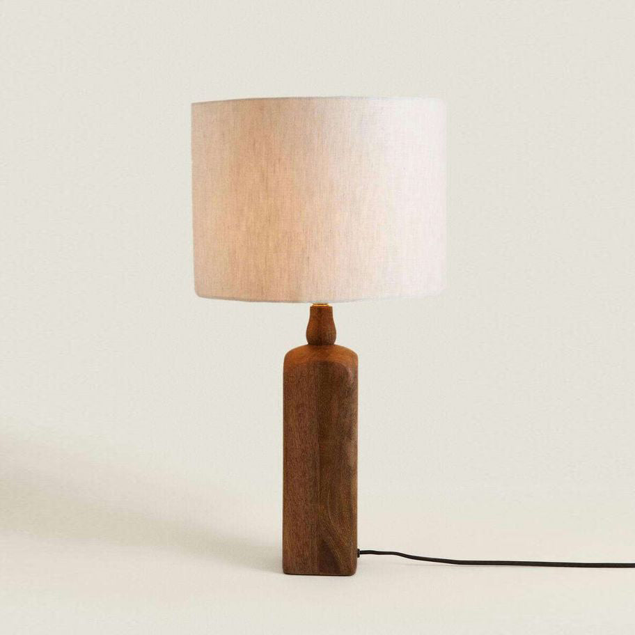 Aisling Table Lamp – Undulating Solid Wood Base & Linen Shade Modern Table Light