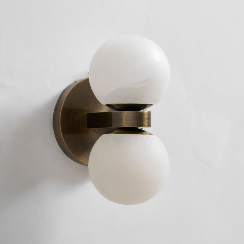 Dual Globe Alabaster Wall Lamp – Modern Natural Alabaster & Brass Sconce