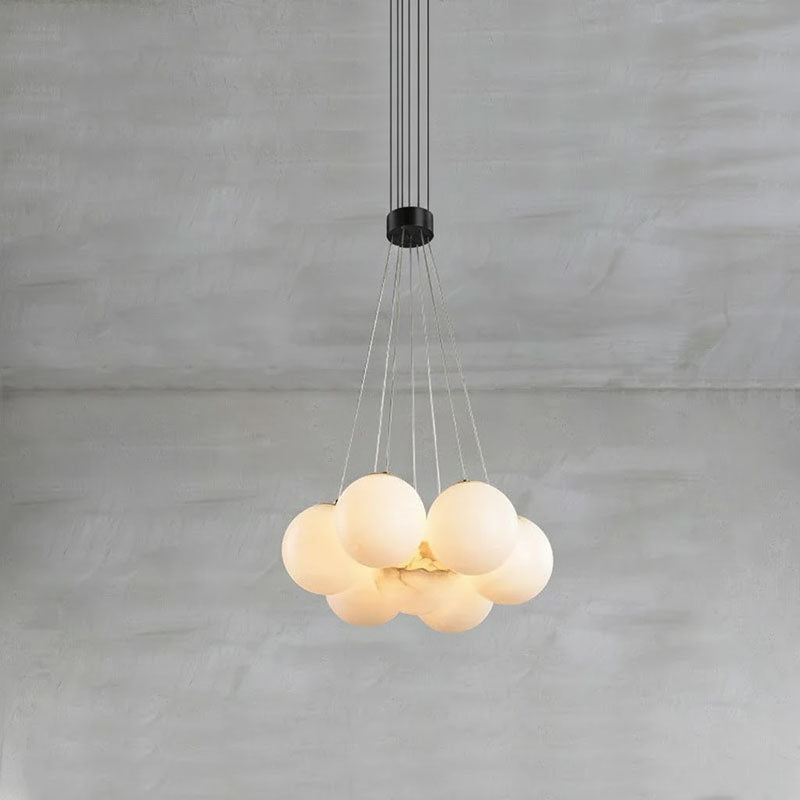 Alabaster Lunar Chandelier – Natural Stone Globes & Brass Modern Tiered Chandelier