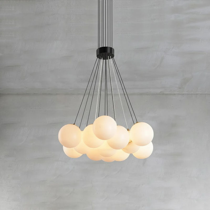 Alabaster Lunar Chandelier – Natural Stone Globes & Brass Modern Tiered Chandelier