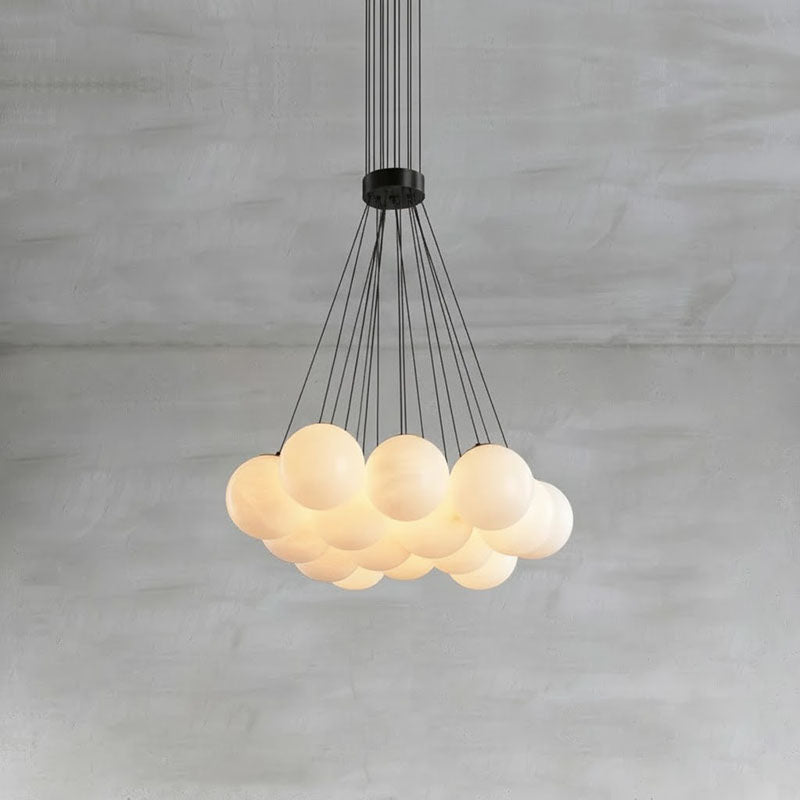 Alabaster Lunar Chandelier – Natural Stone Globes & Brass Modern Tiered Chandelier