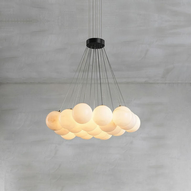 Alabaster Lunar Chandelier – Natural Stone Globes & Brass Modern Tiered Chandelier