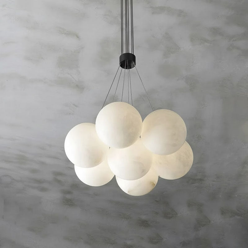 Alabaster Lunar Chandelier – Natural Stone Globes & Brass Modern Tiered Chandelier