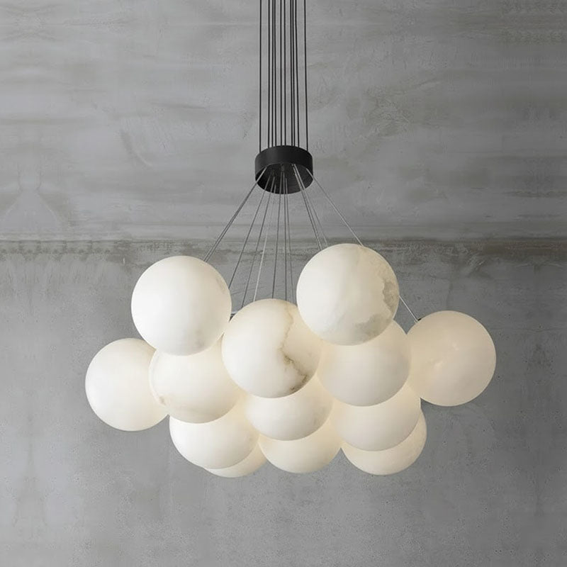 Alabaster Lunar Chandelier – Natural Stone Globes & Brass Modern Tiered Chandelier