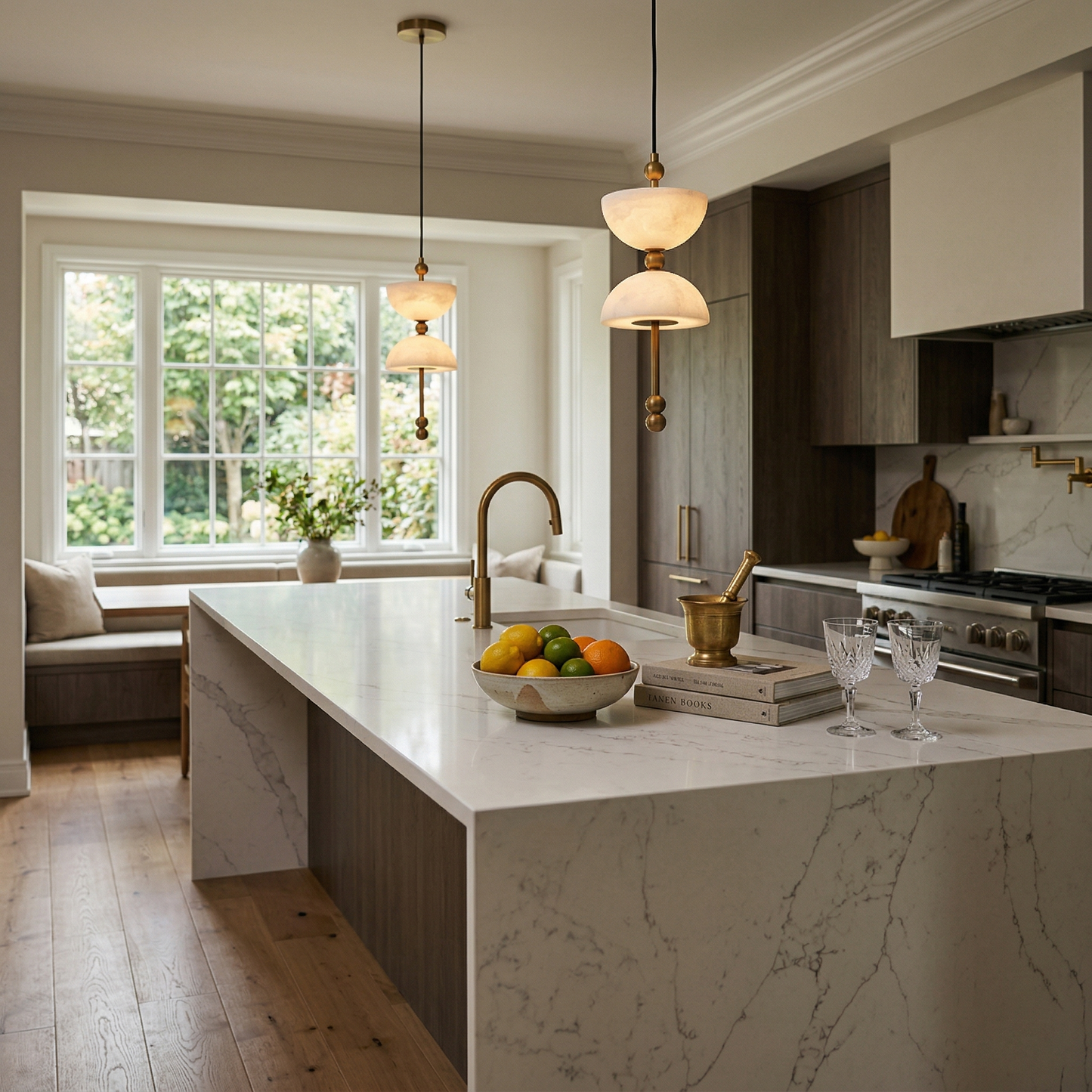 Lyra Alabaster Pendant Lamp - Natural Spanish Alabaster & Solid Brass LED Pendant
