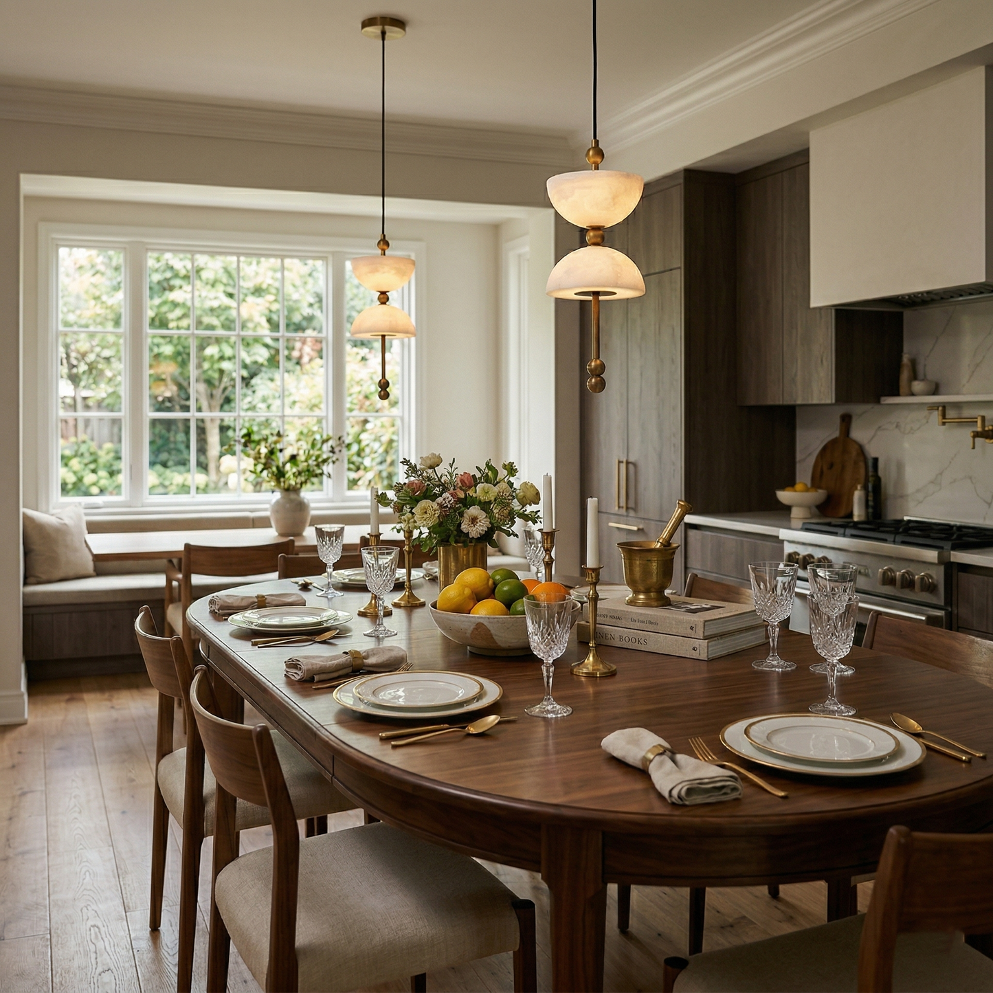 Lyra Alabaster Pendant Lamp - Natural Spanish Alabaster & Solid Brass LED Pendant