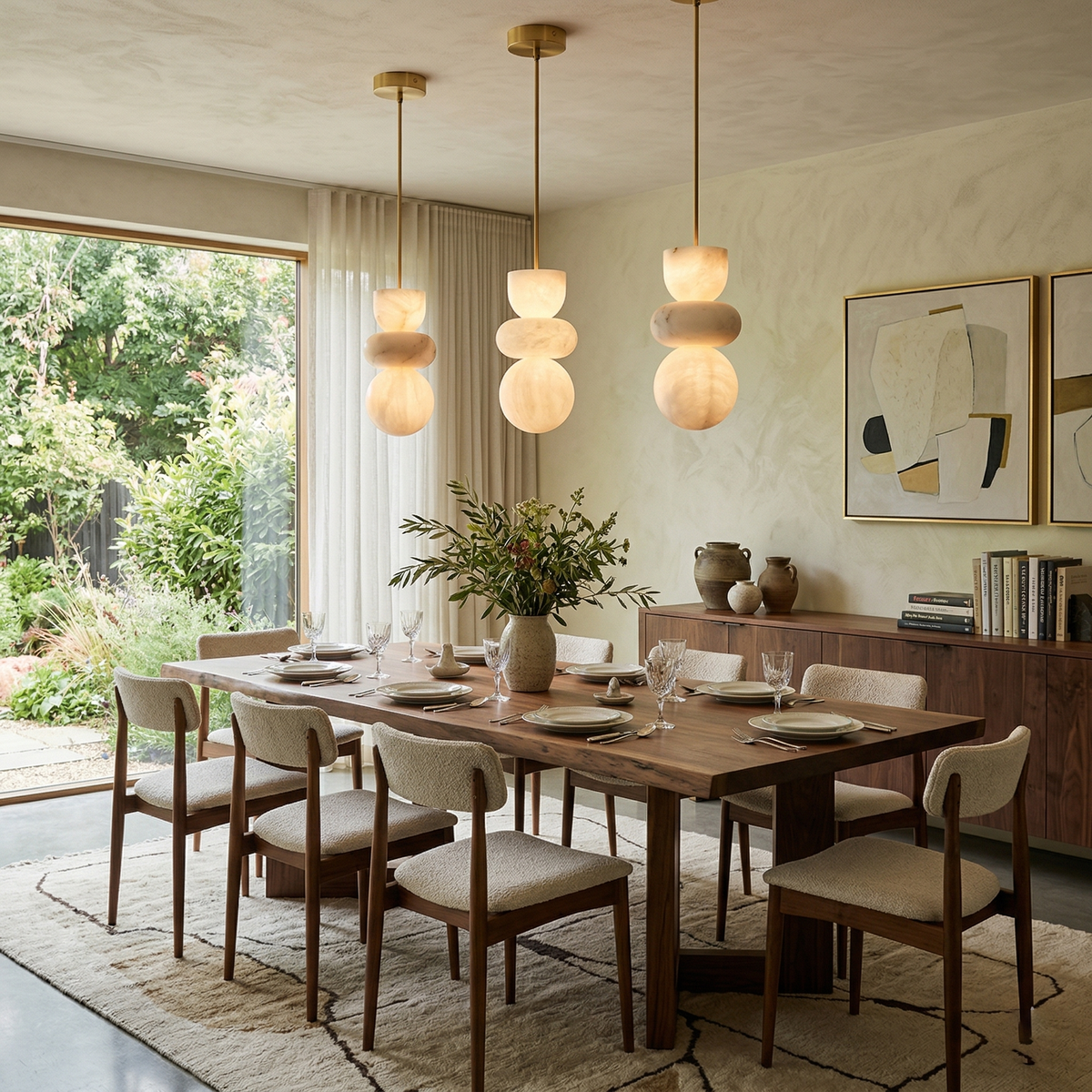 Alabaster Totem Pendant Lamp – Natural Stone Cylinder & Brass Modern LED Pendant