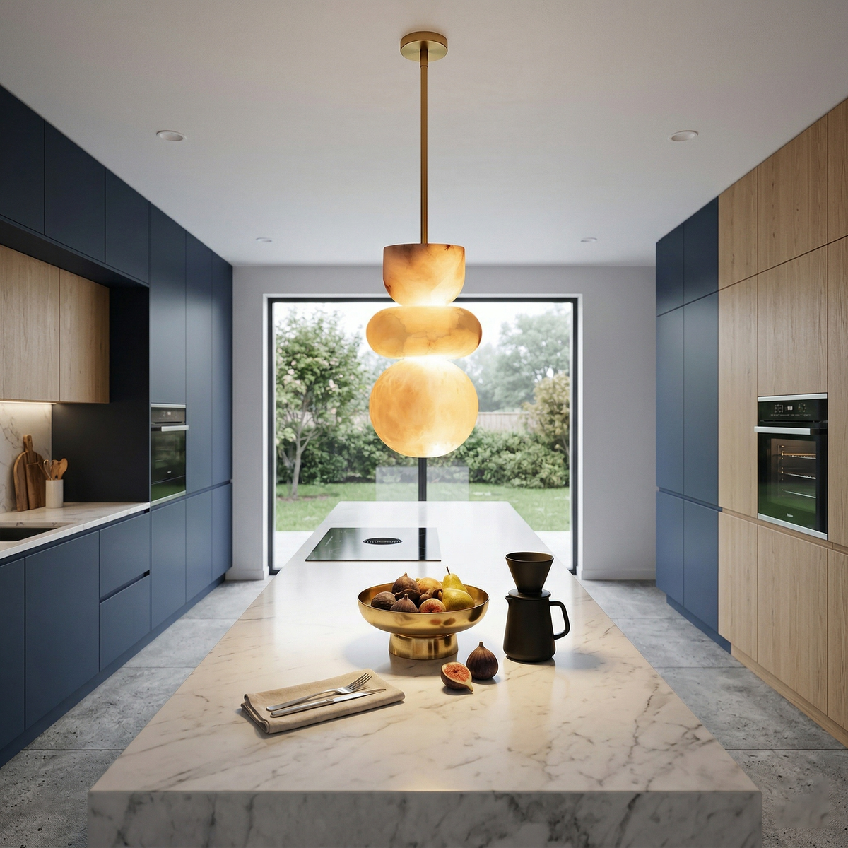 Alabaster Totem Pendant Lamp – Natural Stone Cylinder & Brass Modern LED Pendant