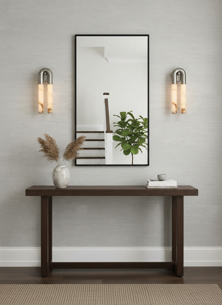 Zeme Alabaster Wall Sconce - Sculptural Chain Link LED Light | Modern Natural Stone & Brass Sconce