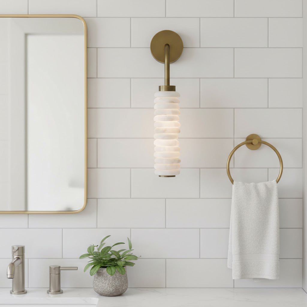 Payson Alabaster Wall Sconce - Natural Stone & Antique Brass LED Sconce | Luxury Architectural Lighting