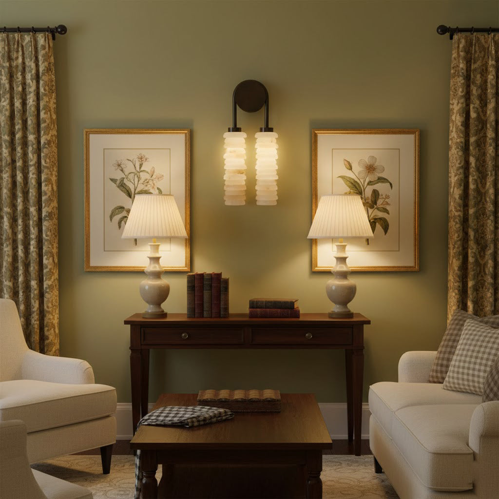 Payson Double Alabaster Wall Lamp - Dual Natural Stone & Brass LED Sconce | Luxury Art Deco Lighting