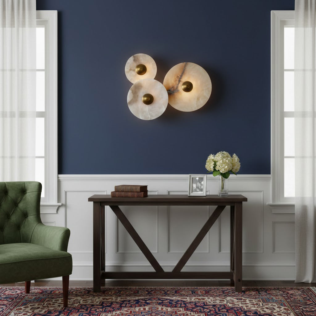 Calacatta Marble Combination Alabaster Sconce – Natural Stone & Gold LED Wall Light