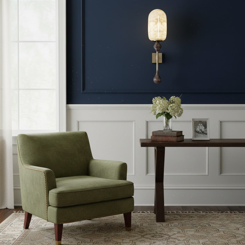 Dakota Alabaster Wall Lamp – Architectural Marble, Metal & Natural Alabaster Sconce