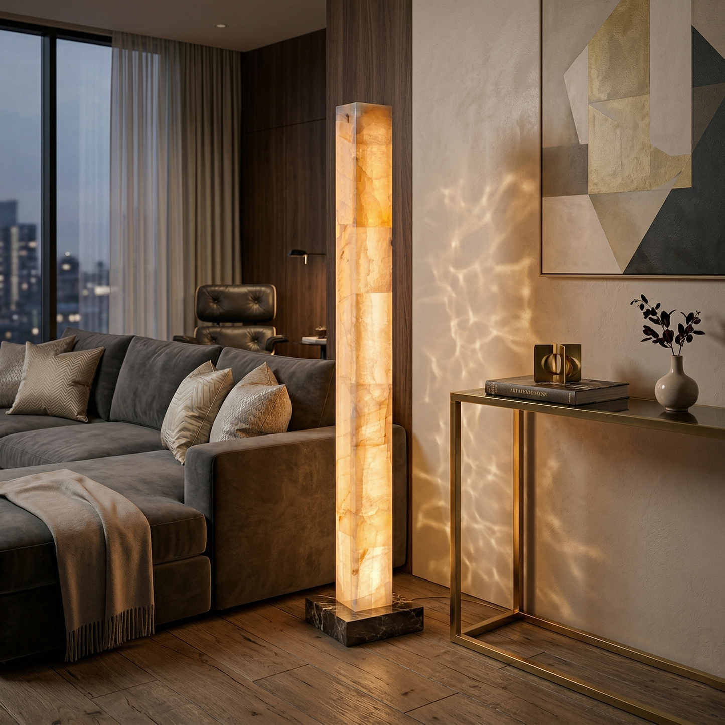Frozen Alabaster Floor Lamp - Minimalist Integrated LED Light with Marble Base