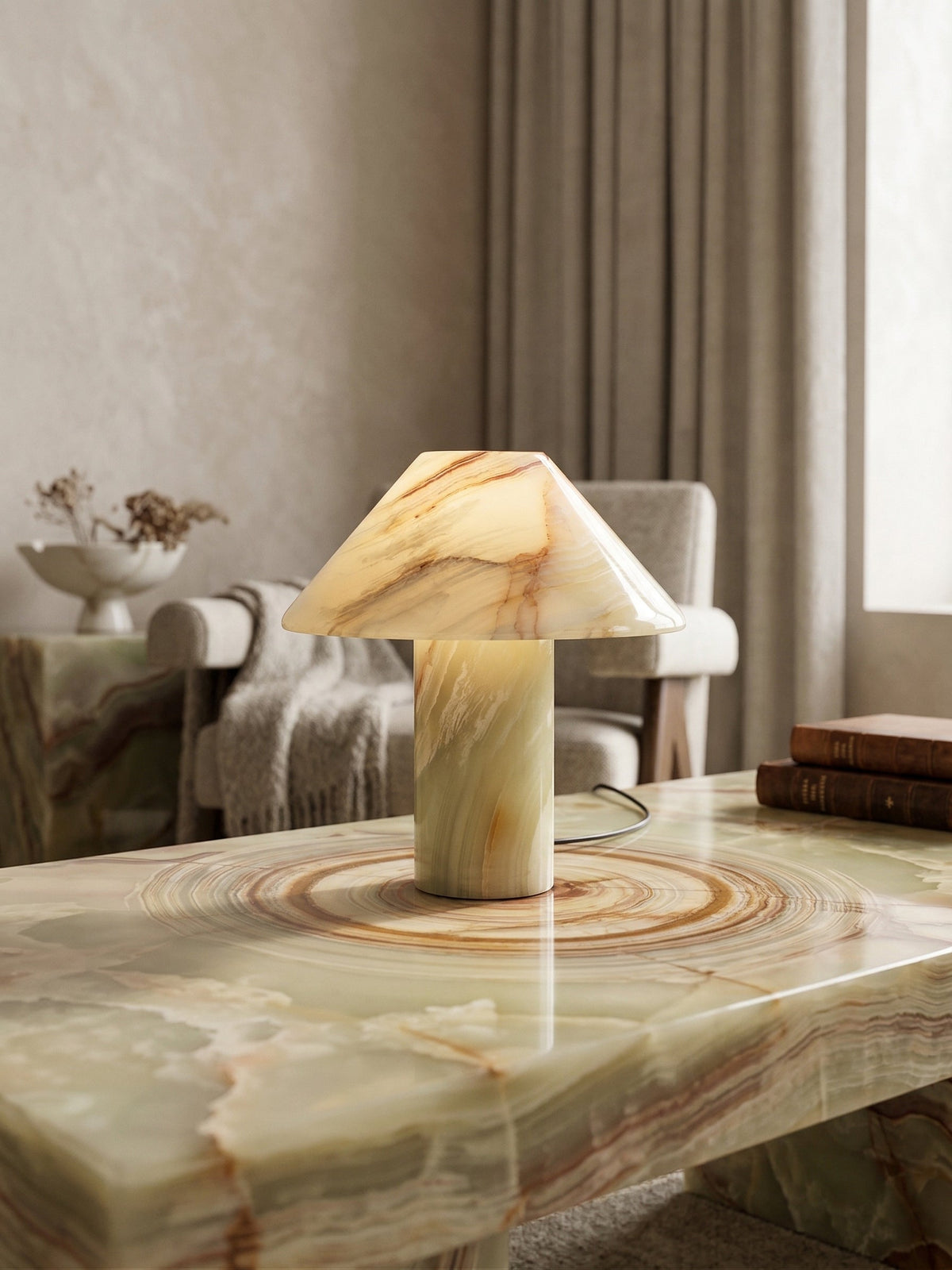 Pillar Stone Table Light - Solid Marble & Jade Sculptural Accent Lamp