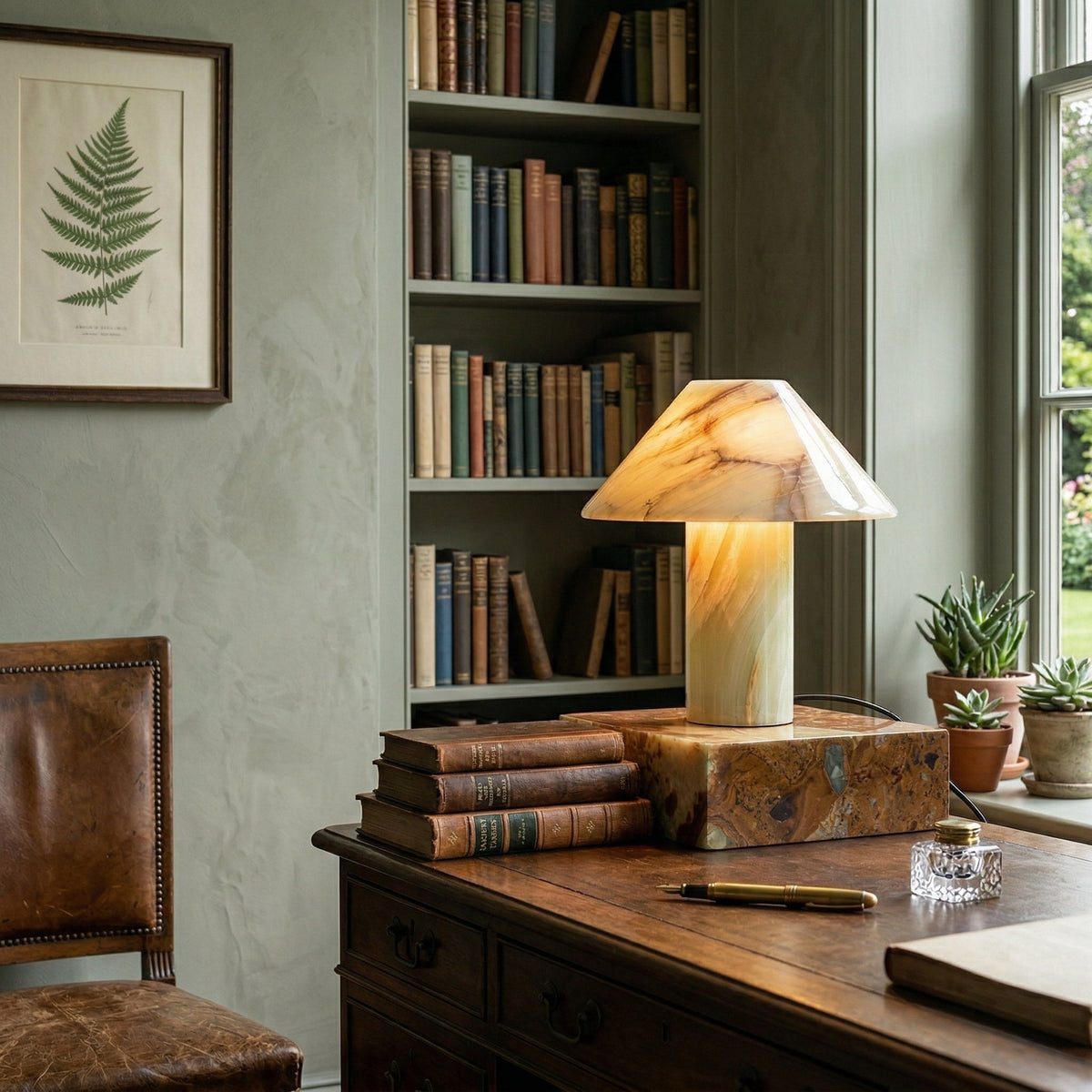 Pillar Stone Table Light - Solid Marble & Jade Sculptural Accent Lamp